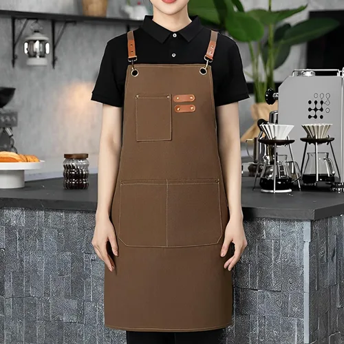 Miniatura 6 de Delantal personalizado para hombres y mujeres, delantales de lona de cocina personalizados con bolsillos, nombre, texto, logotipo, imagen