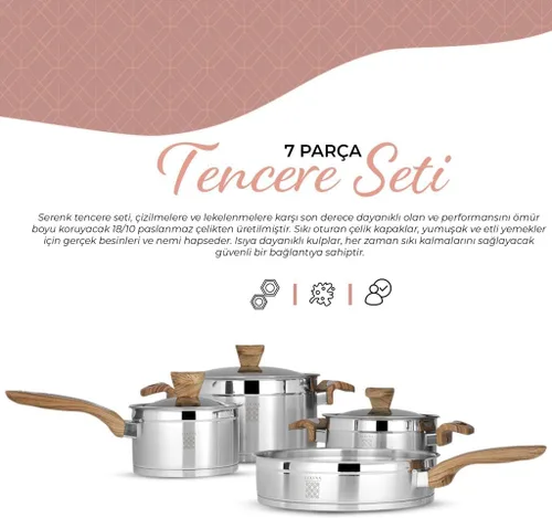 Miniatura 5 de Serenk Juego de ollas y sartenes de acero inoxidable, utensilios de cocina no tóxicos, antiadherentes, 7 piezas, utensilios de cocina de inducción