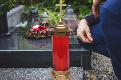 Miniatura 7 de Decoraciones de cementerio – Lámpara de vela con luces de tumba para regalos conmemorativos amorosos, cruces de metal con estacas de jardín de 11.8