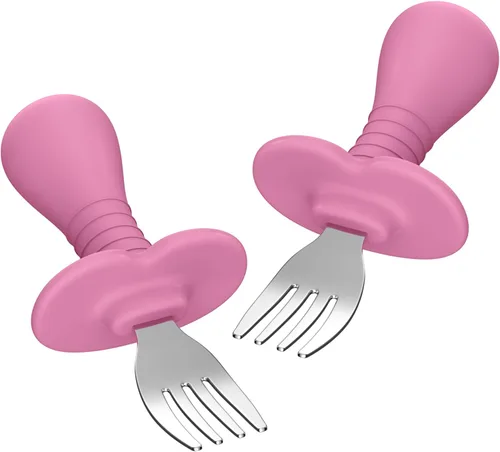 Miniatura 9 de Juego de 4 tenedores para bebés, utensilios de autoalimentación con asas de silicona suave, acero inoxidable 18/8, antiestrangulamiento y sin BPA 4