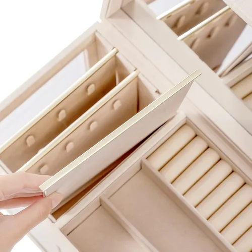 Miniatura 7 de GUKA Joyero organizador con espejo, caja de joyería de 5 capas con 4 cajones para collares, pulseras, reloj, anillos y aretes, almacenamiento grande