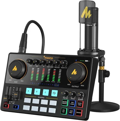 Miniatura 9 de MAONO MaonoCaster - Interfaz de audio, mezclador de podcast de 10 canales con preamplificador Pro, alimentación fantasma de 48 V, Bluetooth, 11