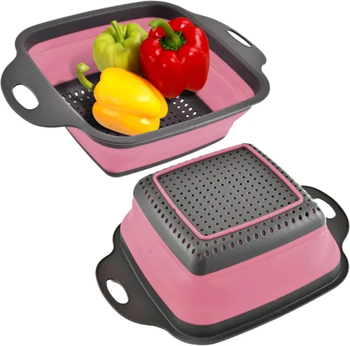 Miniatura 16 de Colador redondo de silicona azul plegable – Colador de cocina plegable pequeño colador plegable azul con asas de plástico para drenar verduras