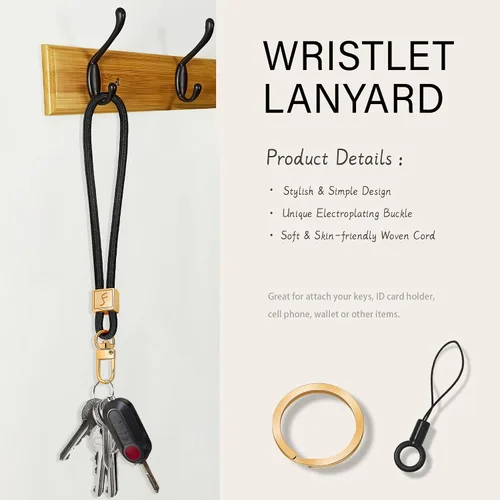 Miniatura 3 de Fishent Cordón para llavero, bonito soporte para llavero, cordón de muñeca tejido mejorado para llaves, correa de muñeca llavero para mujeres