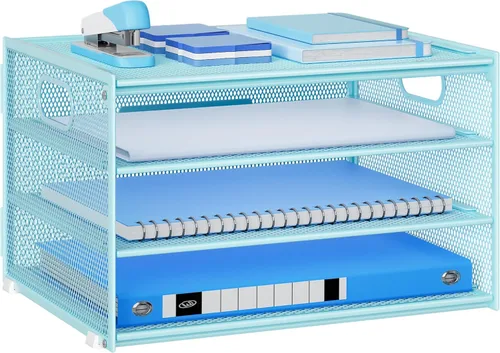 Miniatura 18 de Lavatino Bandeja organizadora de papel de escritorio de 3 niveles, bandeja de archivos de metal de malla negra para escritorio, suministros