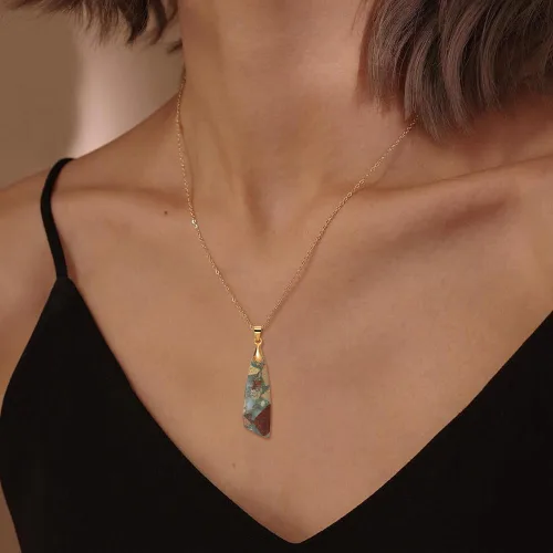 Miniatura 2 de Collares de piedra natural para mujer, collar con colgante bohemio de oro de 18 quilates