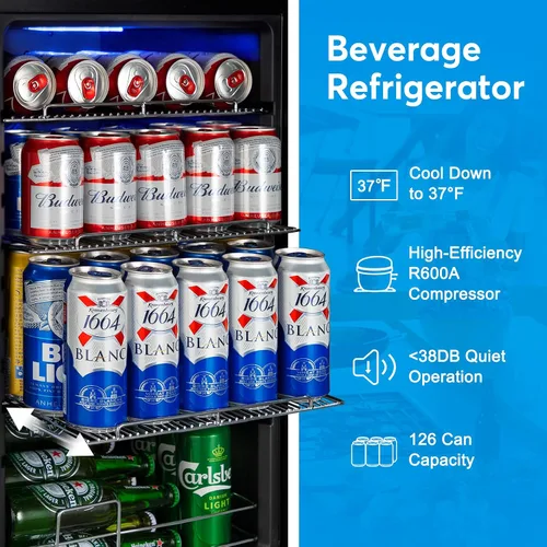 Miniatura 6 de Refrigerador de bebidas de 17 pulgadas de ancho – Enfriador de bebidas para 126 latas con puerta de vidrio Mini refrigerador de cerveza