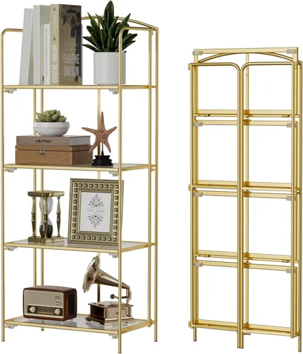 Miniatura 31 de Crofy - Estantería plegable sin montaje para sala de estar, estantería plegable de 2 niveles en color negro para oficina en casa, organizador