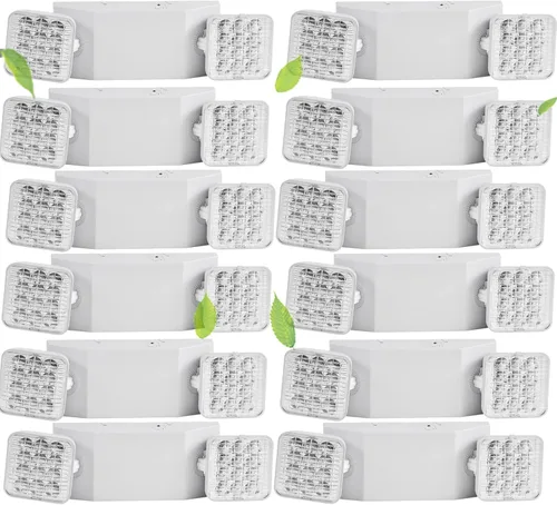 Miniatura 11 de Lámpara LED de emergencia – Luces comerciales y de salida con batería de respaldo (2 cabezales cuadrados) – Ajustable para el hogar y negocios – CA