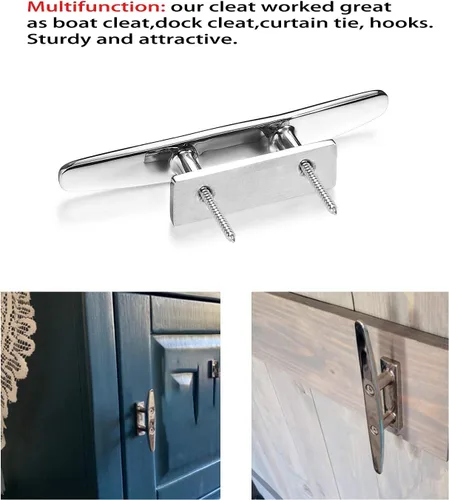 Miniatura 7 de Stainless Steel Boat Cleats 4"/5"/6", Marine Dock Cleats, Heavy Duty 316 Stainless Steel, Mirror Polished, Curtain Tie, Hook, Include Installation
