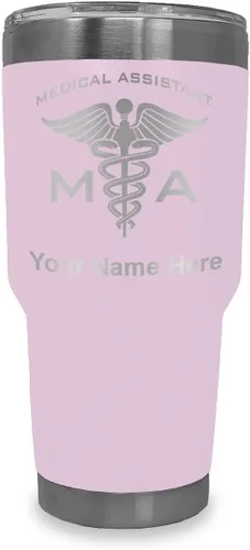 Miniatura 37 de LaserGram Taza aislada al vacío de 20 onzas, asistente médico MA, grabado personalizado incluido (rosa)