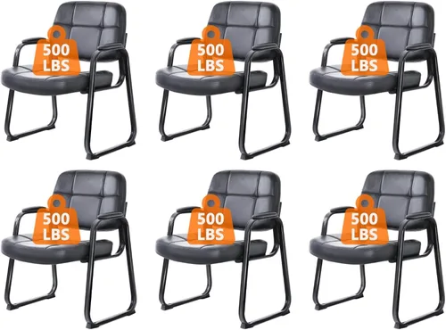Miniatura 12 de CLATINA Silla de cuero para invitados de oficina, silla de recepción sin ruedas con reposabrazos y soporte de madera, sillón de escritorio