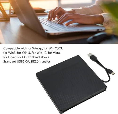 Miniatura 3 de Sanpyl Unidad externa de CD y DVD, unidad óptica portátil de 5 Gbps USB C, USB3.0 USB2.0 ROM Rewriter Writer Duplicator, para Win XP, para Win 2003