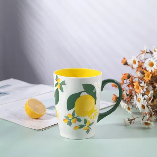 Miniatura 3 de NymphFable Taza de café grande de cerámica pintada a mano con asa 20oz Taza de té de limones Regalos para mujeres Limones múltiples
