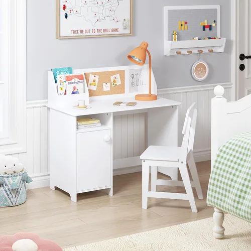 Miniatura 3 de UTEX Escritorio de estudio para niños con silla, juegos de escritorio y sillas con gabinete para 3-8, mesa de estudio para niños de madera, mesa