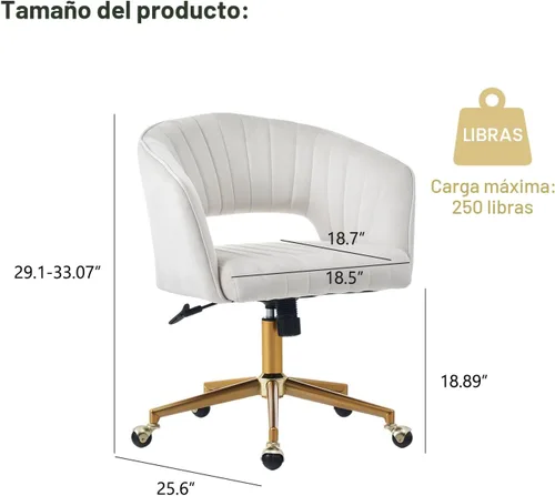 Miniatura 3 de Nrizc Silla de escritorio de oficina de terciopelo, sillas de escritorio tapizadas para oficina en casa con ruedas giratorias ajustables, silla