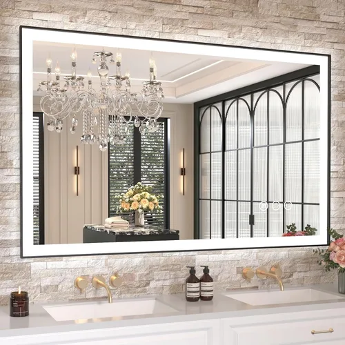 Miniatura 56 de Amorho Espejo de baño LED de 24 x 32 pulgadas con luces, iluminación frontal y retroiluminación, regulable continuamente, antiniebla, vidrio Frente