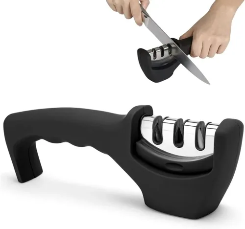 Afilador de cuchillos profesional de 3 etapas con tecnología de tracción direccional, ruedas de diamante y tungsteno para cuchillas rectas/dentadas,