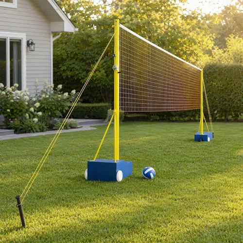 Red de voleibol con postes, postes de voleibol resistentes para patio trasero, con estacas de metal y cuerda resistente al viento, altura ajustable