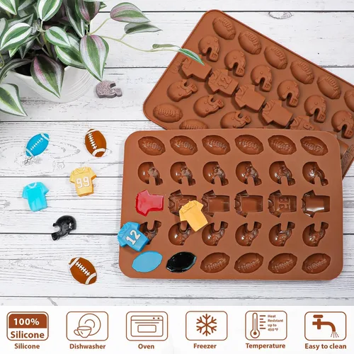 Miniatura 4 de Webake Molde de chocolate de fútbol – Molde de silicona de 30 cavidades con forma de fútbol, casco y jersey, para decoraciones de chocolate, dulces
