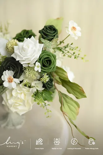 Miniatura 3 de Ling's moment Flores artificiales, 25 piezas de rosas de 3 pulgadas en tonos verde esmeralda, relleno floral de espuma realista para bricolaje