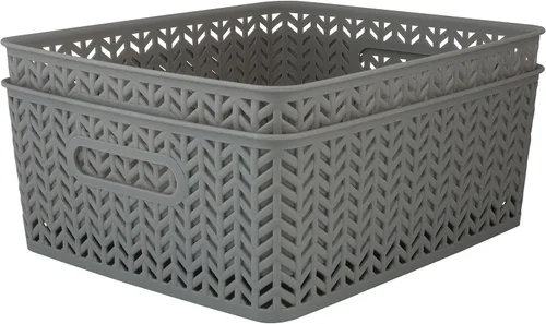 Miniatura 10 de Simplify Paquete de 3 cestas de almacenamiento pequeñas en espiga, dimensiones: 10 x 8 x 4 pulgadas, diseño de espiga, peso ligero, ideal para baño