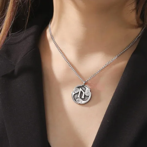 Miniatura 2 de TEAMER Collar con colgante de amuleto de acero inoxidable de 24 runas de los vikingos nórdicos, joyería con símbolo de la suerte y la bendición