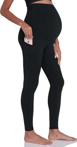 Enerful Leggings de entrenamiento de maternidad para mujer, sobre el vientre, ropa activa, pantalones de yoga suaves atléticos con bolsillos