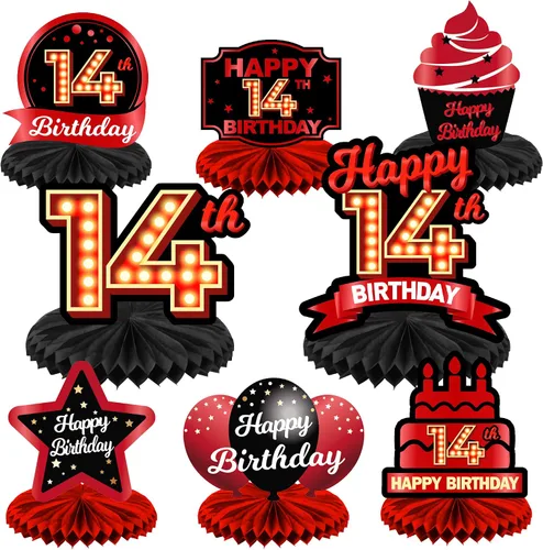 Miniatura 38 de Feliz Cumpleaños 15 Centros de Mesa de Panal Rojo y Negro Globos Decoración Temática de Mesa Decoraciones de Mesa Adornos de Mesa para Niñas Mujeres