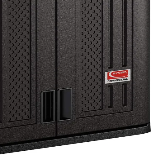 Miniatura 5 de Suncast Commercial - Gabinete de pared de resina resistente de 4 pies cúbicos con estante ajustable reforzado con metal y manijas con cerradura