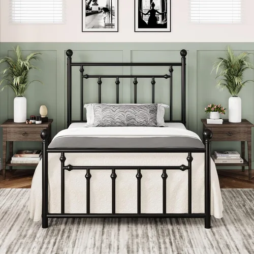 Miniatura 12 de Allewie Armazón de Cama de Plataforma de Metal de 14 Pulgadas Tamaño Queen con Cabecera y Pie de Cama Vintage Victoriano/Base de Blanco