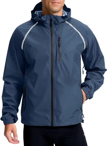 Miniatura 14 de Bikewa - Chaqueta de lluvia para hombre, impermeable, para ciclismo, con capucha, ligera, plegable, cortavientos para bicicleta, chaqueta de running