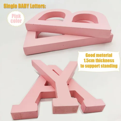Miniatura 3 de Decoraciones de mesa de baby shower, 4 piezas separadas de madera para bebé, bloques de letras de madera, centros de mesa rosados, para decoración