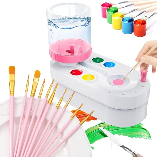Miniatura 9 de Limpiador de pinceles mejorado, 10 pinceles de pintura, accesorios, estación de pintura para niños con drenaje y soporte para pinceles, herramienta