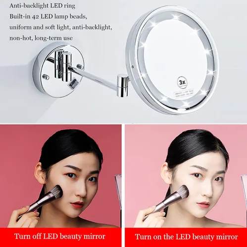 Miniatura 3 de Espejo de maquillaje LED con luces y aumento de 10 aumentos, espejo de tocador montado en la pared, redondo, de doble cara, con brazo extensible