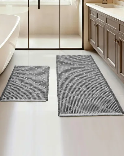 Miniatura 9 de Furicher Juego de Alfombras de Baño Waffle, Juego de Alfombras de Baño Antideslizantes de 2 Piezas, Alfombra Larga Ultra Absorbente para Baño