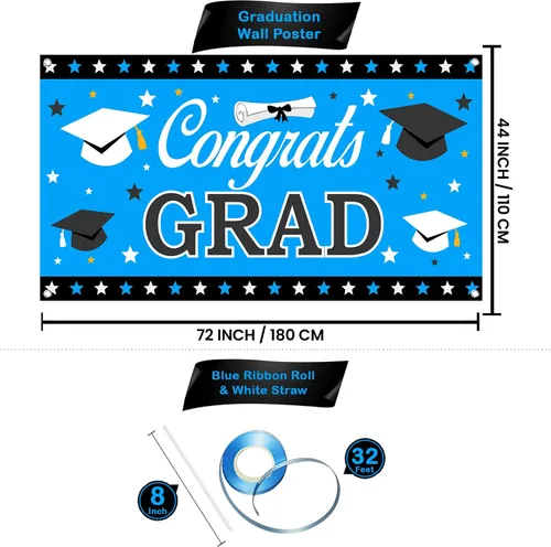 Miniatura 4 de KatchOn, Globos azules 2023 y pancartas de graduación – Grandes, paquete de 30 Cartel de felicitación de graduación Decoraciones de graduación