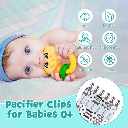 Miniatura 2 de Babygoal 6PBM05-HZ Juego de 6 prendedores para chupón para niños y niñas, se adaptan a la mayoría de los estilos de chupones y juguetes de dentición