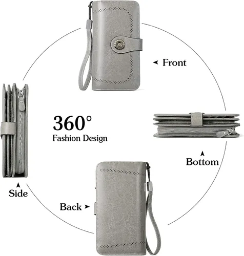 Miniatura 3 de BOSTANTEN Cartera de cuero genuino para mujer, de gran capacidad, cartera de mano con bloqueo RFID