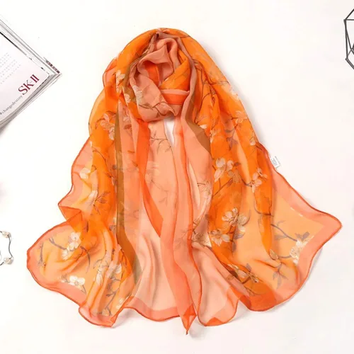 Miniatura 2 de olesa Bufanda larga y suave con estampado de flores para mujer, chal de seda, bufanda para el cuello, bufanda larga para primavera, verano, otoño