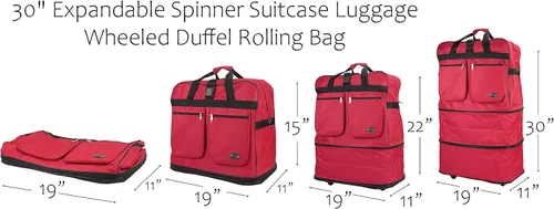Miniatura 6 de 30 "36" 40 "Rolling Wheeled Duffel Bag Spinner Equipaje Expandible, Rojo -, Bolsa de lona con ruedas