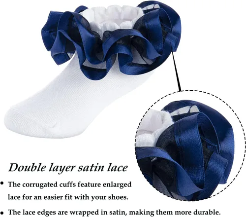Miniatura 40 de Dicry Calcetines de encaje doble para niñas pequeñas con puños ondulados y volantes grandes para bebés y niños