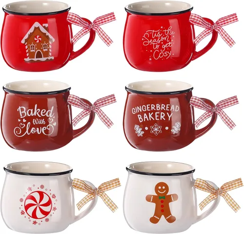 Miniatura 3 de Sawysine Juego de 6 tazas de café de Navidad, tazas de cerámica de 12 onzas, regalo de chocolate caliente para familiares, mamá, mujer, amiga, casa