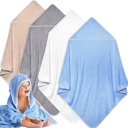 Miniatura 10 de Reginary Paquete de 4 toallas con capucha para bebé, toallas de baño de forro polar coral para bebé, 30 x 30 pulgadas, suaves y absorbentes, manta