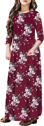 Miniatura 65 de 21KIDS Vestido largo floral de manga larga 3/4 con bolsillos para niñas de 6 a 12 años