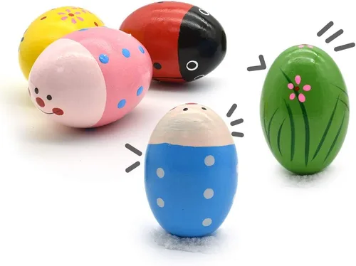 Miniatura 4 de Hayder Huevos de Pascua de madera, juguetes Maracas para niños, agitadores de mano musicales de percusión para recuerdos de fiesta, suministros