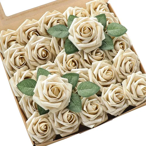 Miniatura 55 de Floroom Flores artificiales de espuma, aspecto real, con tallos, para manualidades, ramos de boda, centros de mesa, despedida de soltera, fiesta, 25