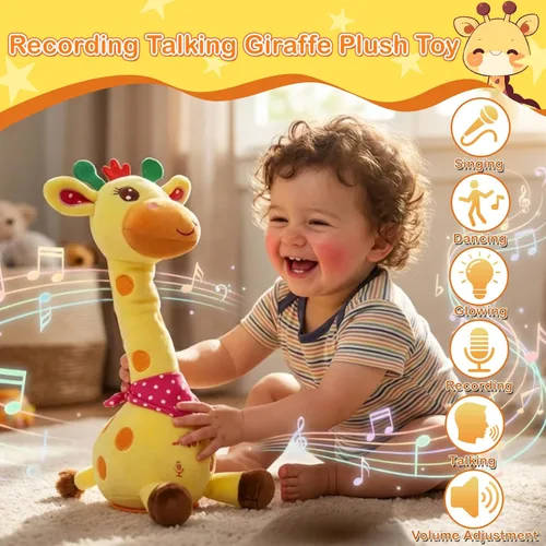 Miniatura 2 de Hunfur - Juguete de Jirafa que Habla y Baila, Animal de Peluche que Repite lo que Dices con Luz que Brilla, Juguete para Bebés de 3-18 Meses, Regalo