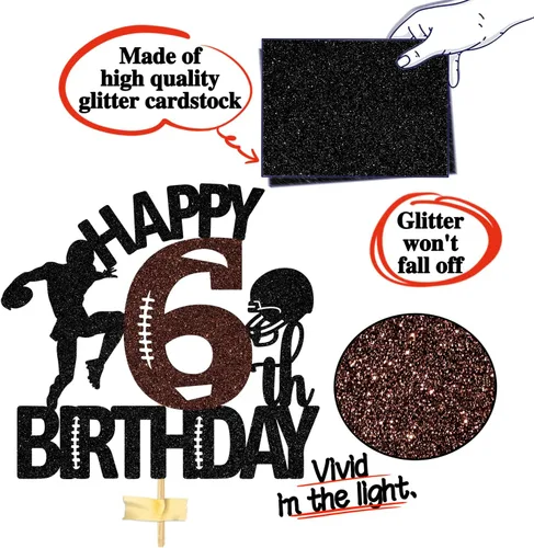 Miniatura 6 de Decoración para tartas de fútbol americano de 6 años, decoración de fiesta de cumpleaños de 6 años para niño