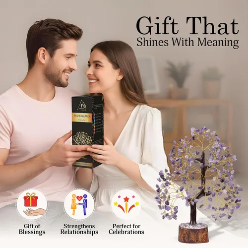 Miniatura 4 de FASHIONZAADI - Árbol de la vida con cristales de amatista - Piedras y cristales - Árbol bonsái - Regalos de buena suerte para mujeres - Accesorios